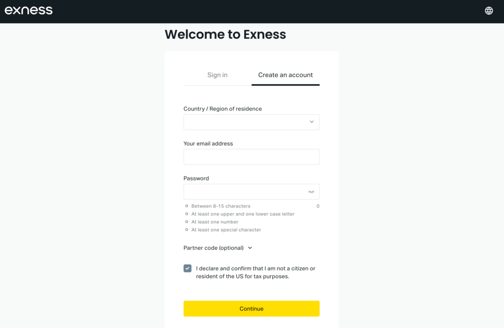 Exness Sign Up